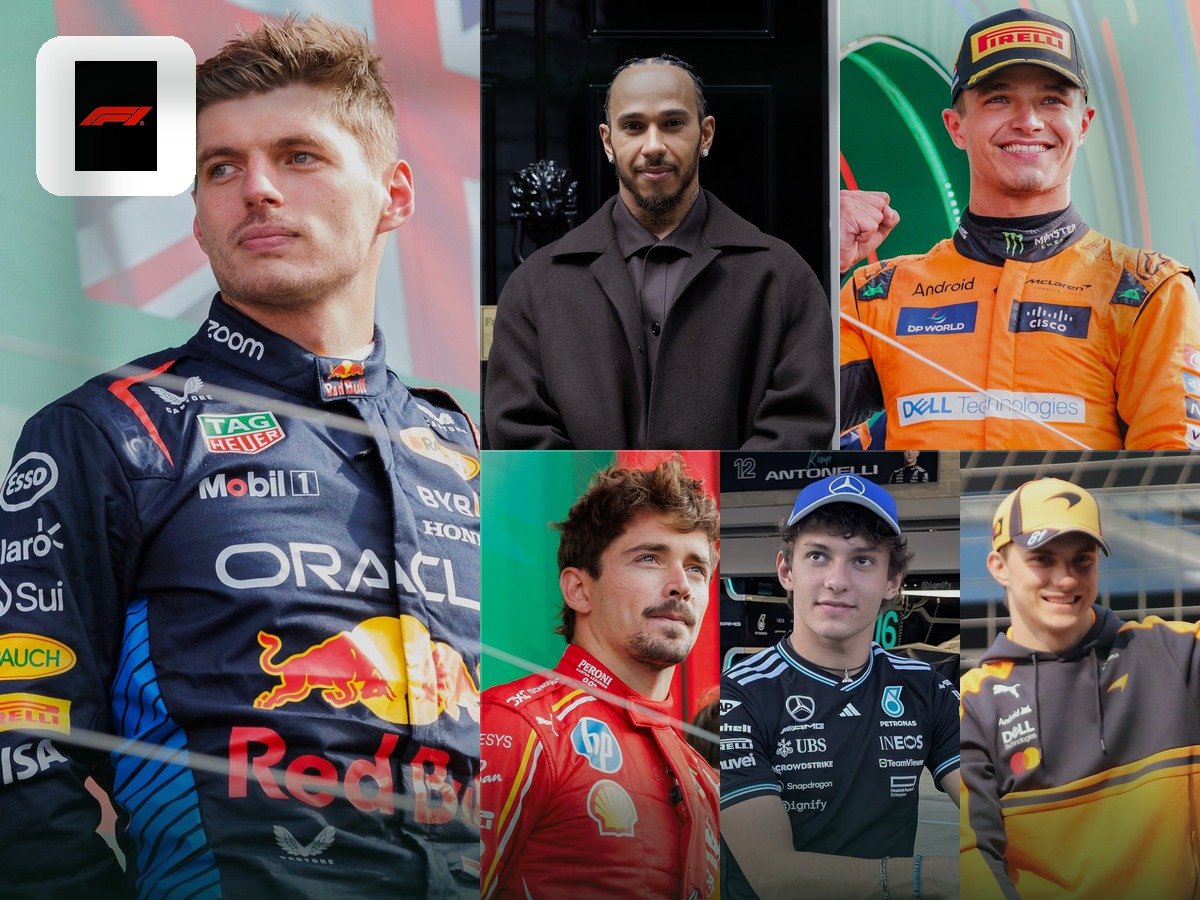 Collage of Formula 1 drivers with the F1 mark