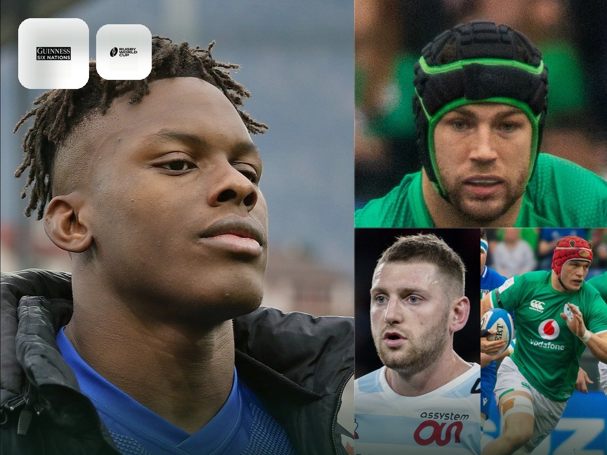 Collage of rugby stars with Six Nations and Rugby World Cup marks